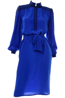 Francesca of Damon For Starington Blue Black Polka Dot Silk Dress