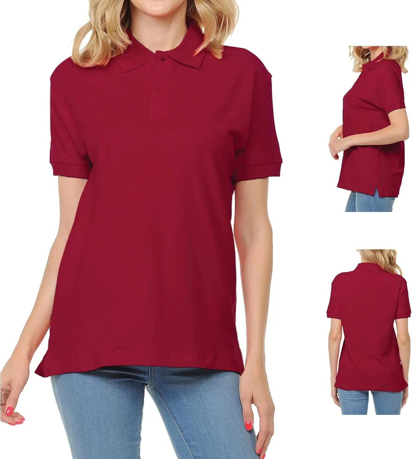 FRESH TEE Women's Adult Unisex 100% Cotton Classic Fit Polo Shirt Short Sleeve for Daily Work School Uniform