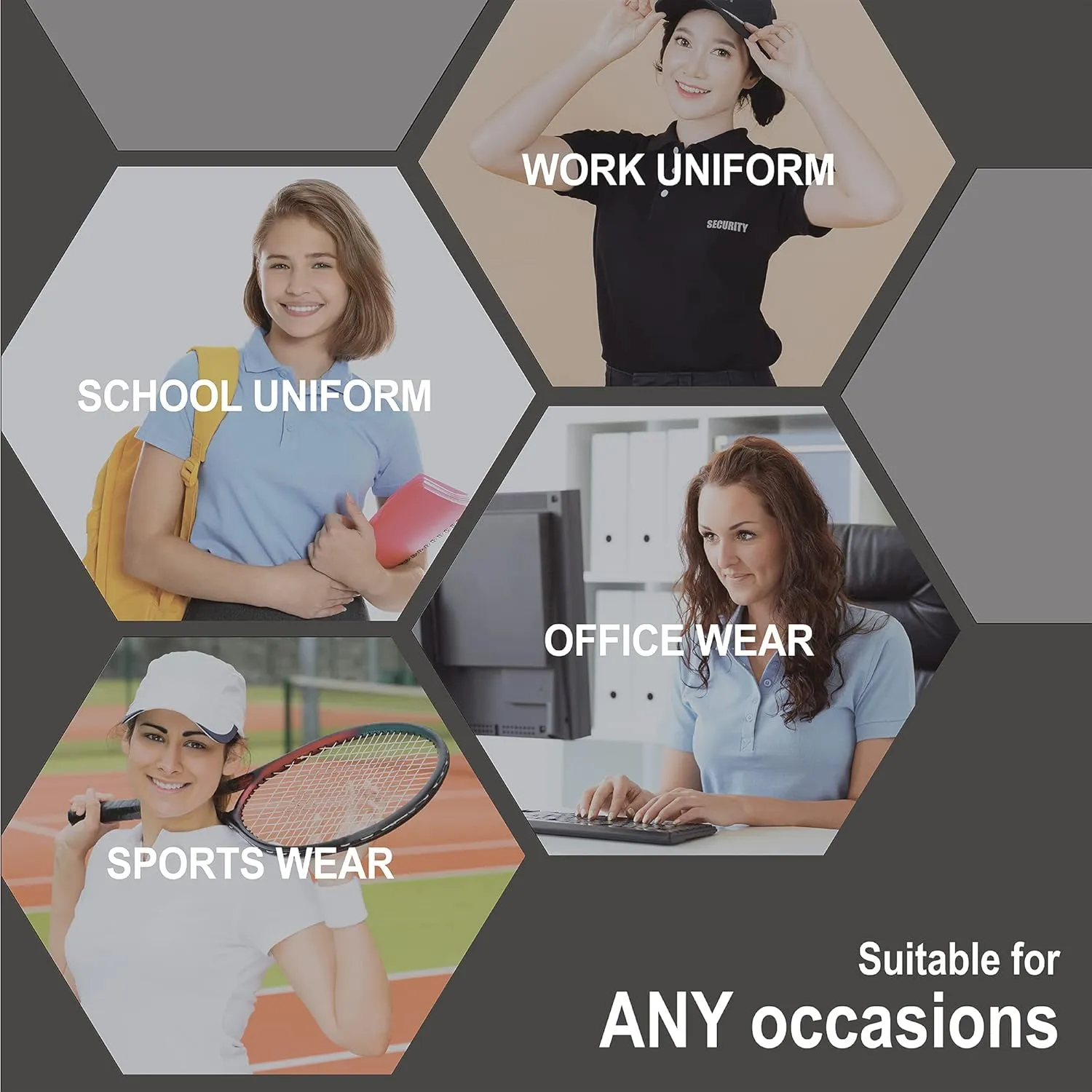 FRESH TEE Women's Adult Unisex 100% Cotton Classic Fit Polo Shirt Short Sleeve for Daily Work School Uniform