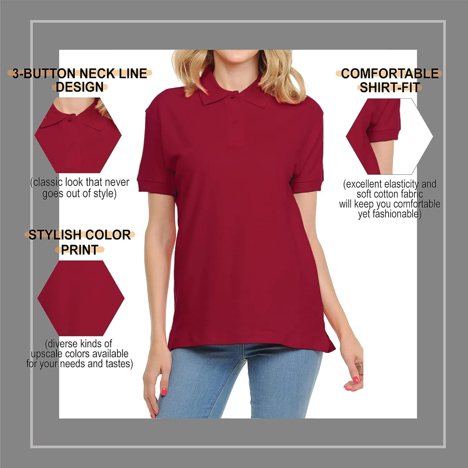 FRESH TEE Women's Adult Unisex 100% Cotton Classic Fit Polo Shirt Short Sleeve for Daily Work School Uniform