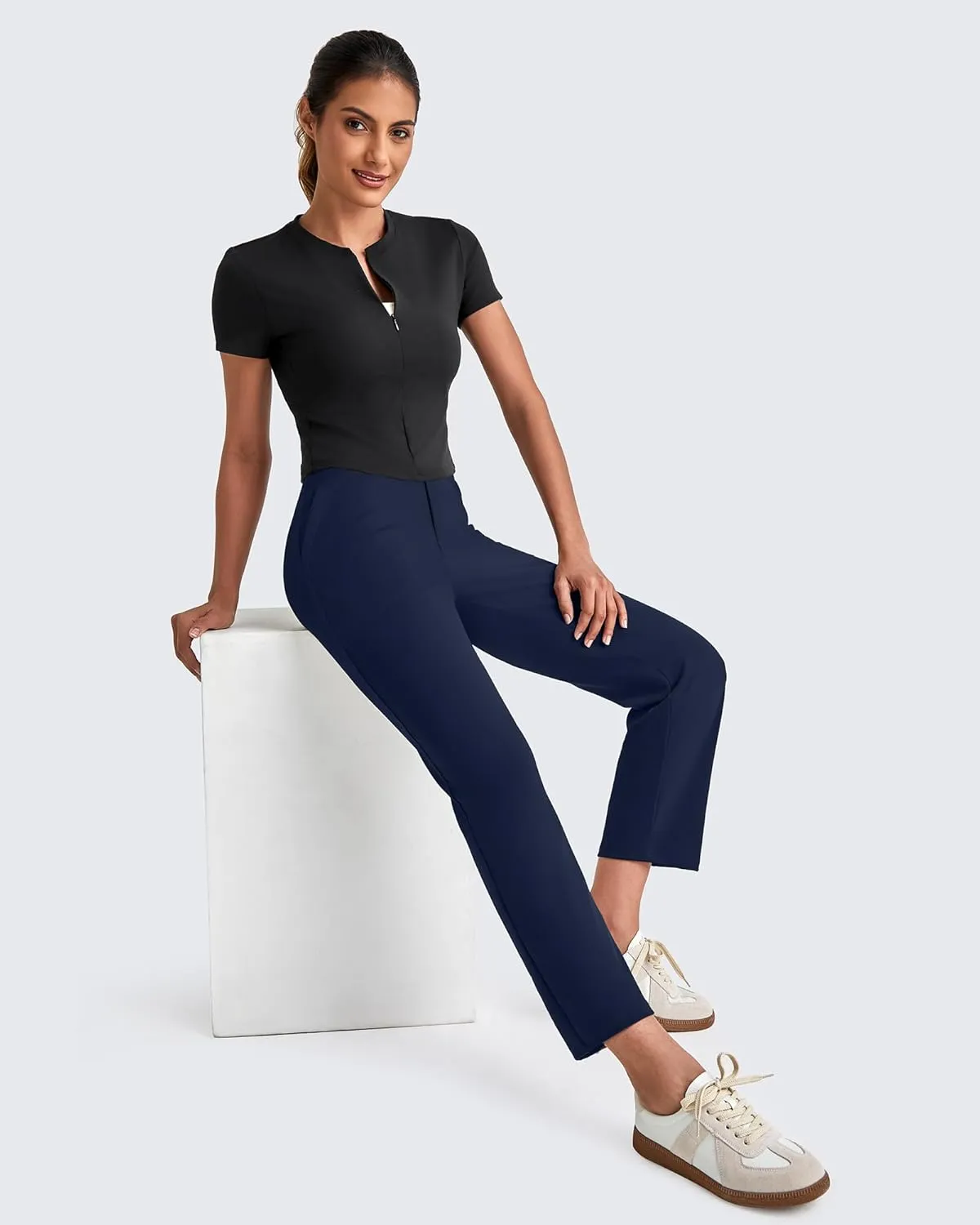 G4Free Womens Ankle Dress Yoga Pants with Pockets Stretchy Crop Business Casual Work Trousers Petite/Regular/Tall