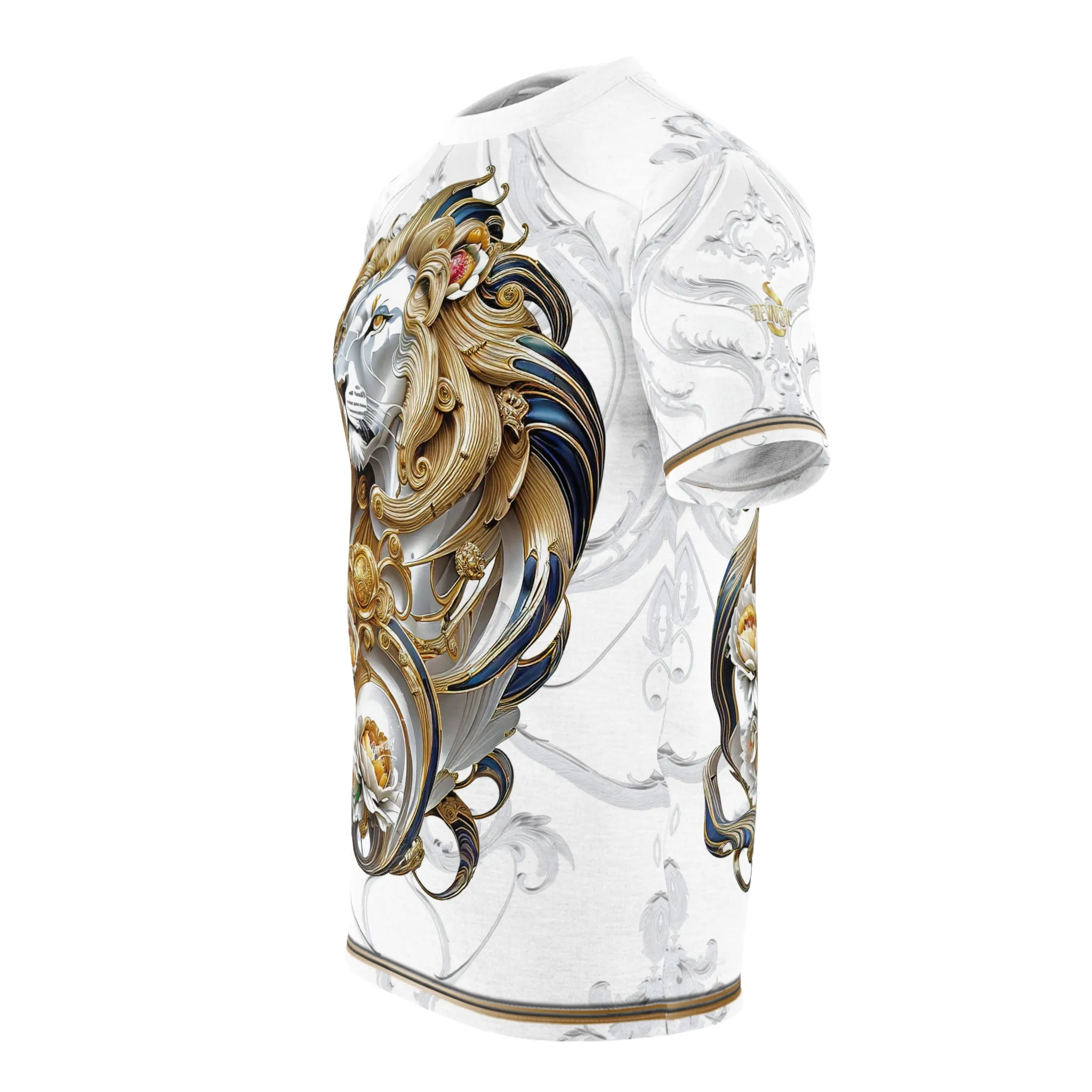 Gold Lion White T-Shirt Unisex All over Print Tee Baroque Lion Unisex T-Shirt | D30001