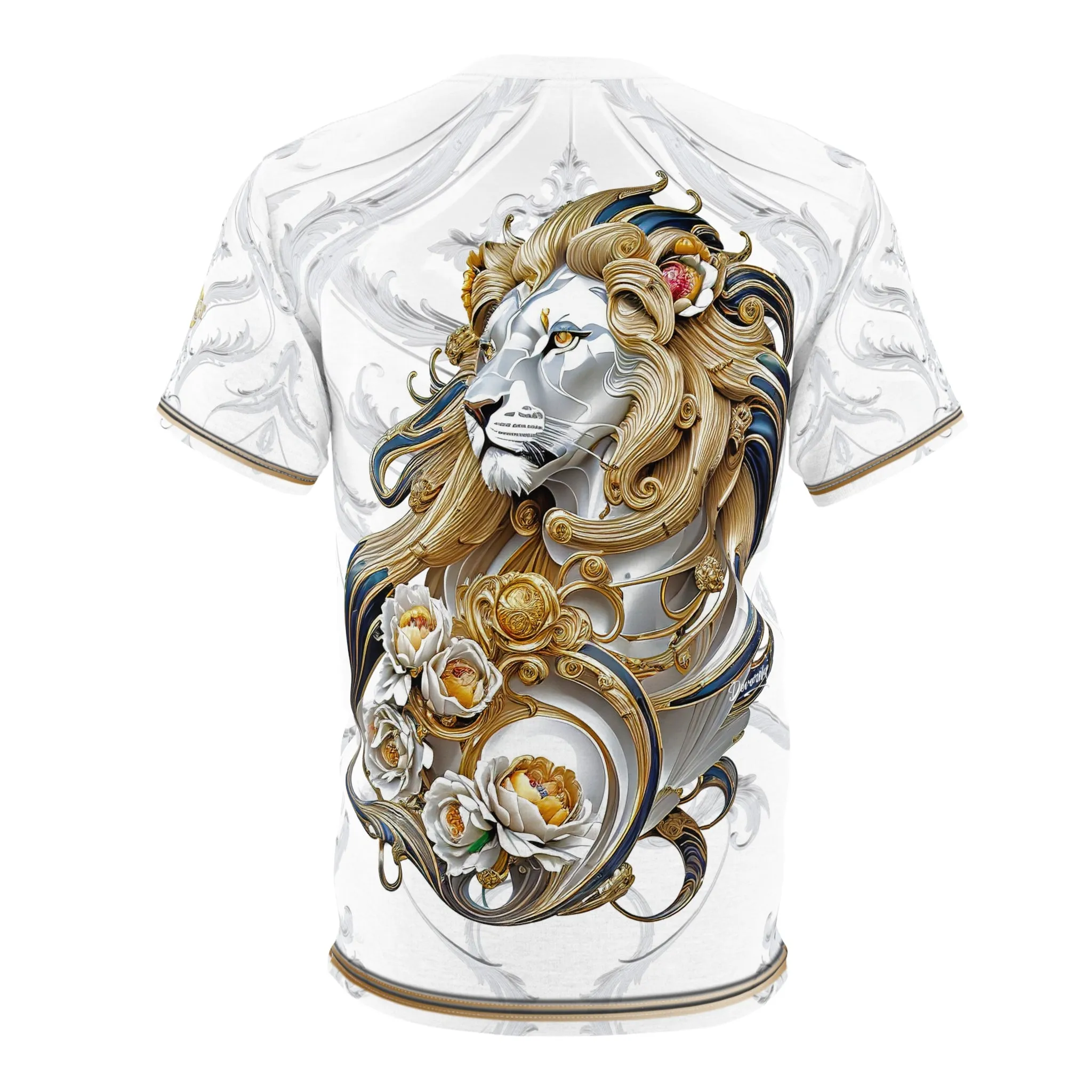 Gold Lion White T-Shirt Unisex All over Print Tee Baroque Lion Unisex T-Shirt | D30001