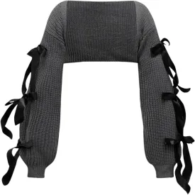 GORGLITTER Women's Cute Bow Bolero Shrugs for Dresses Y2k Lightweight Open Front Cardigan Sweaters Fall Crop Knit Tops