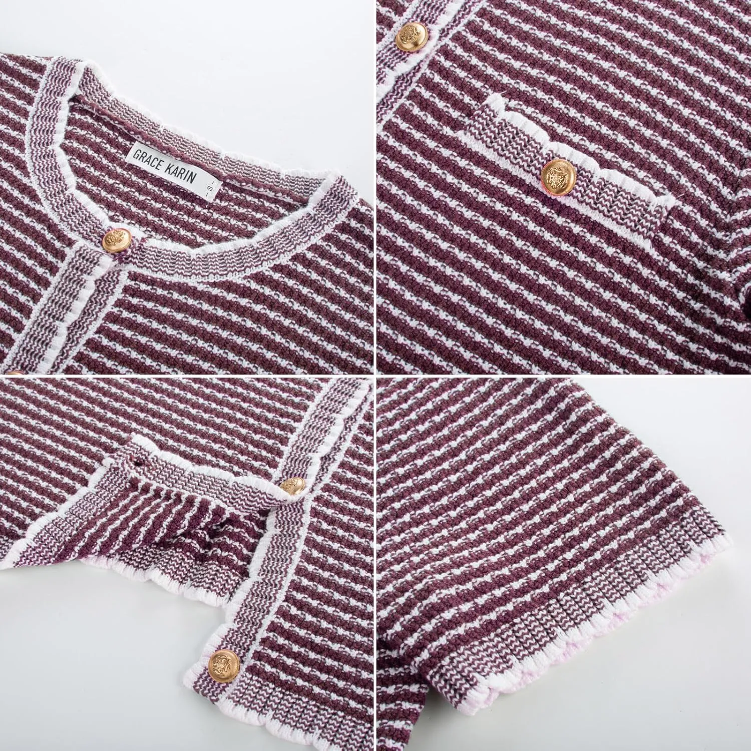 GRACE KARIN Women's 2025 Summer Striped Cardigan Sweaters Casual Short Sleeve Open Front Button Down Knit Sweater Tops