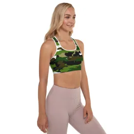 Green Camo Women's Sports Bra, White Military Padded Workout Bra- Made in USA/EU
