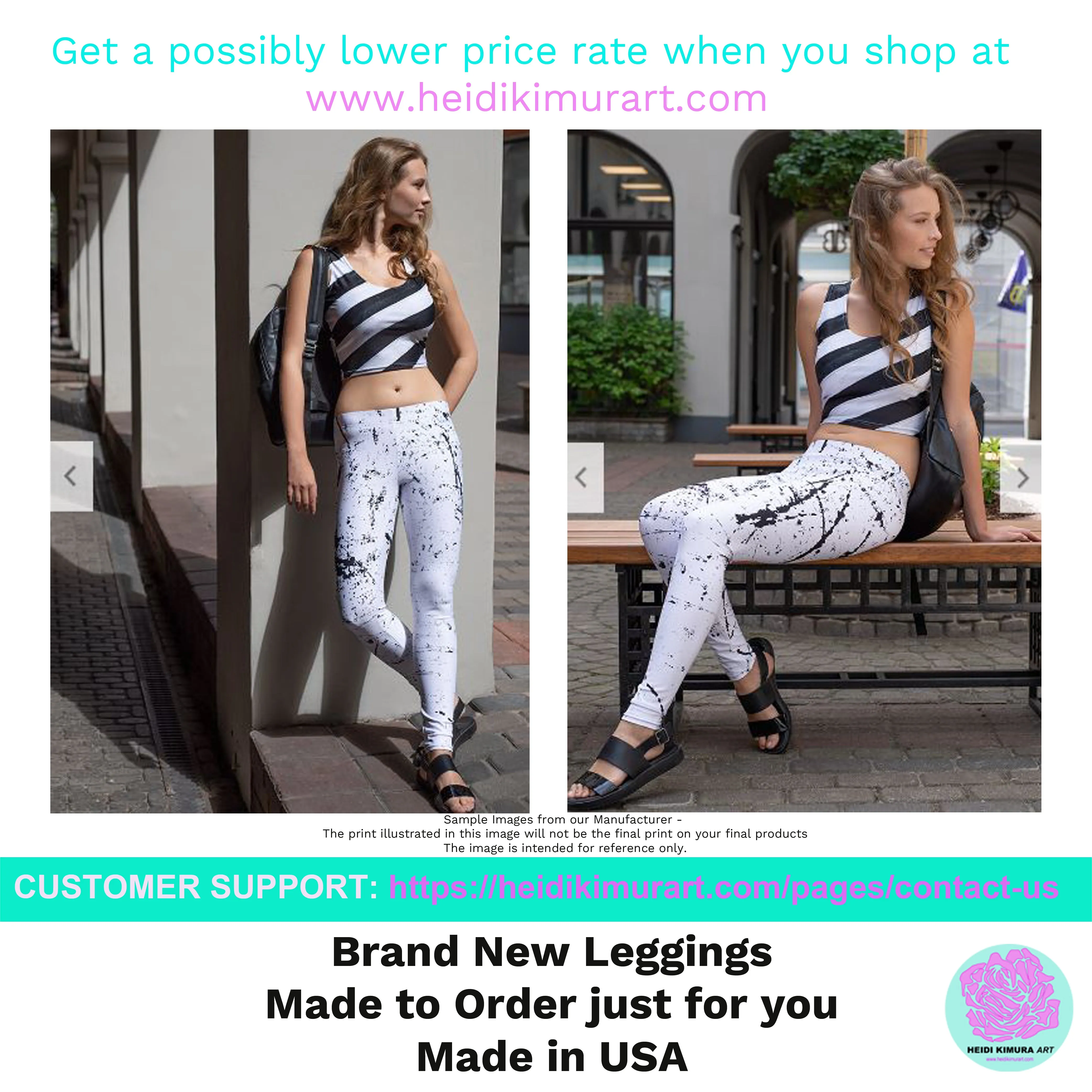 Grey Floral Rose Women's Leggings, Premium Fitted Gym Running Tights-Made in USA/EU