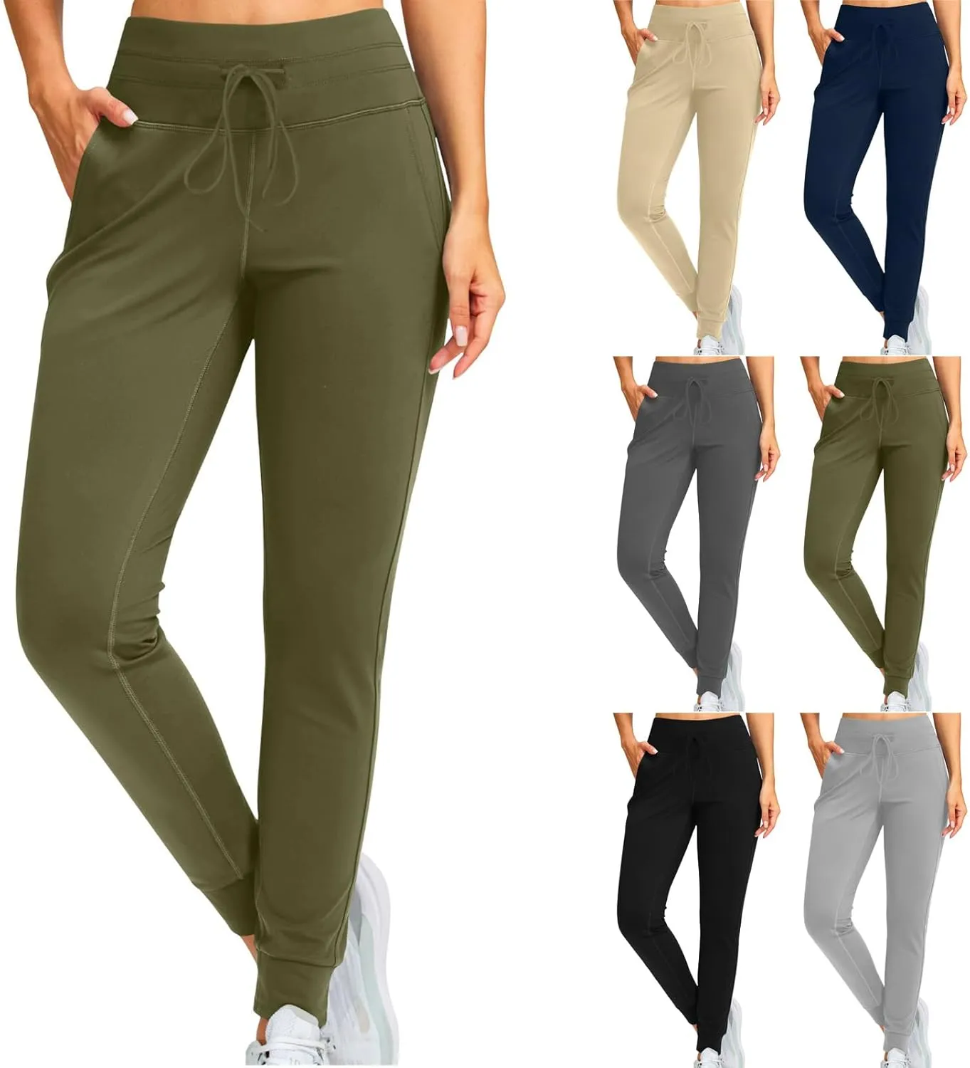 Gumipy Womens Joggers with Pockets Drawstring High Waisted Stretchy Sweatpants Soft Comfy Yoga Pants Tapered Lounge Pants
