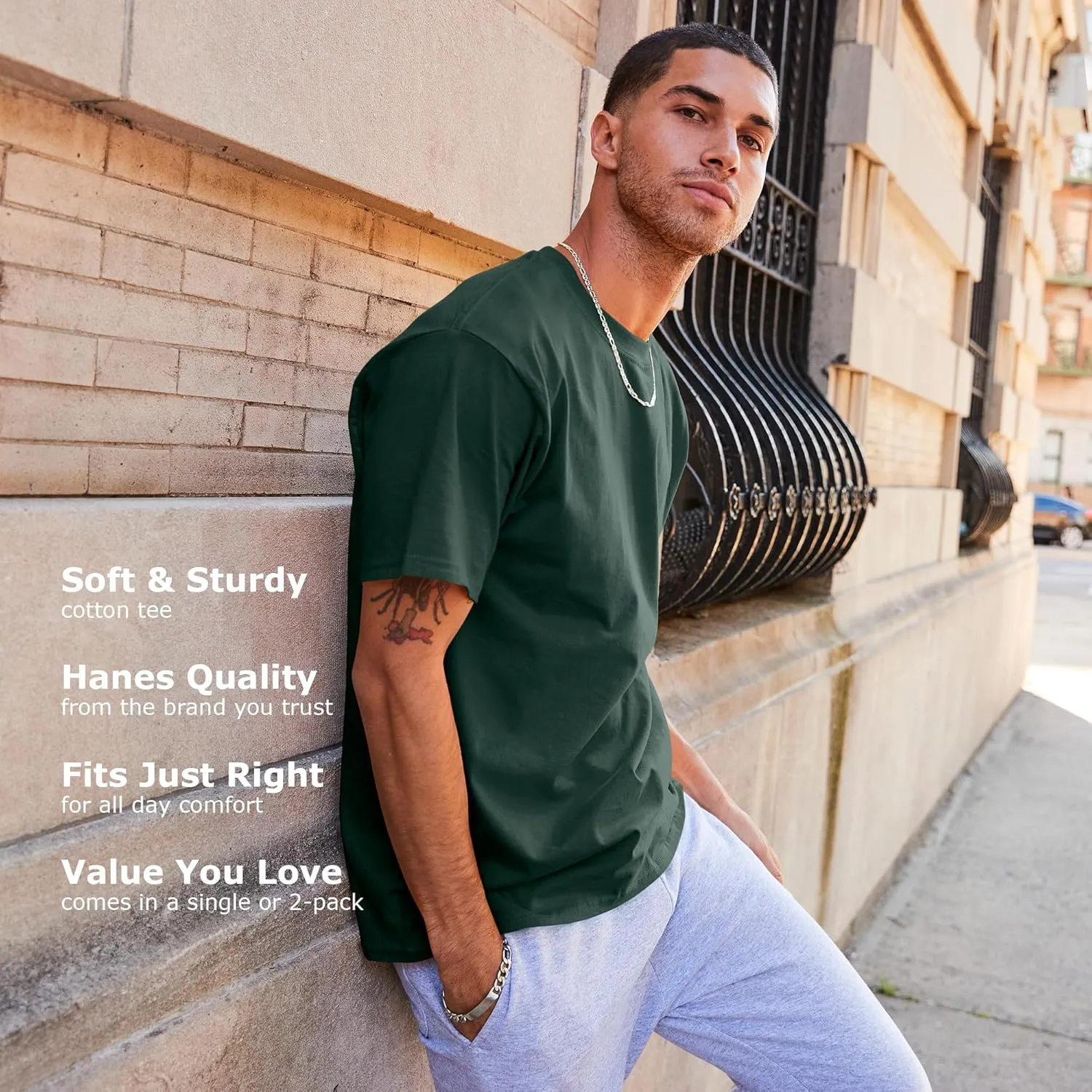 Hanes Men's Beefy-t T-Shirt, Heavyweight Cotton Tee, 1 Or 2 Pack, Big & Tall