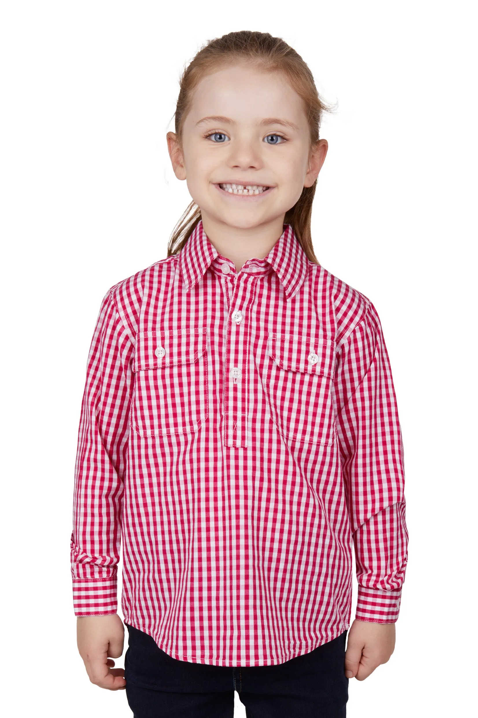 Hard Slog Kids Dana Half Placket L/S Shirt - Pink - H4W7101206