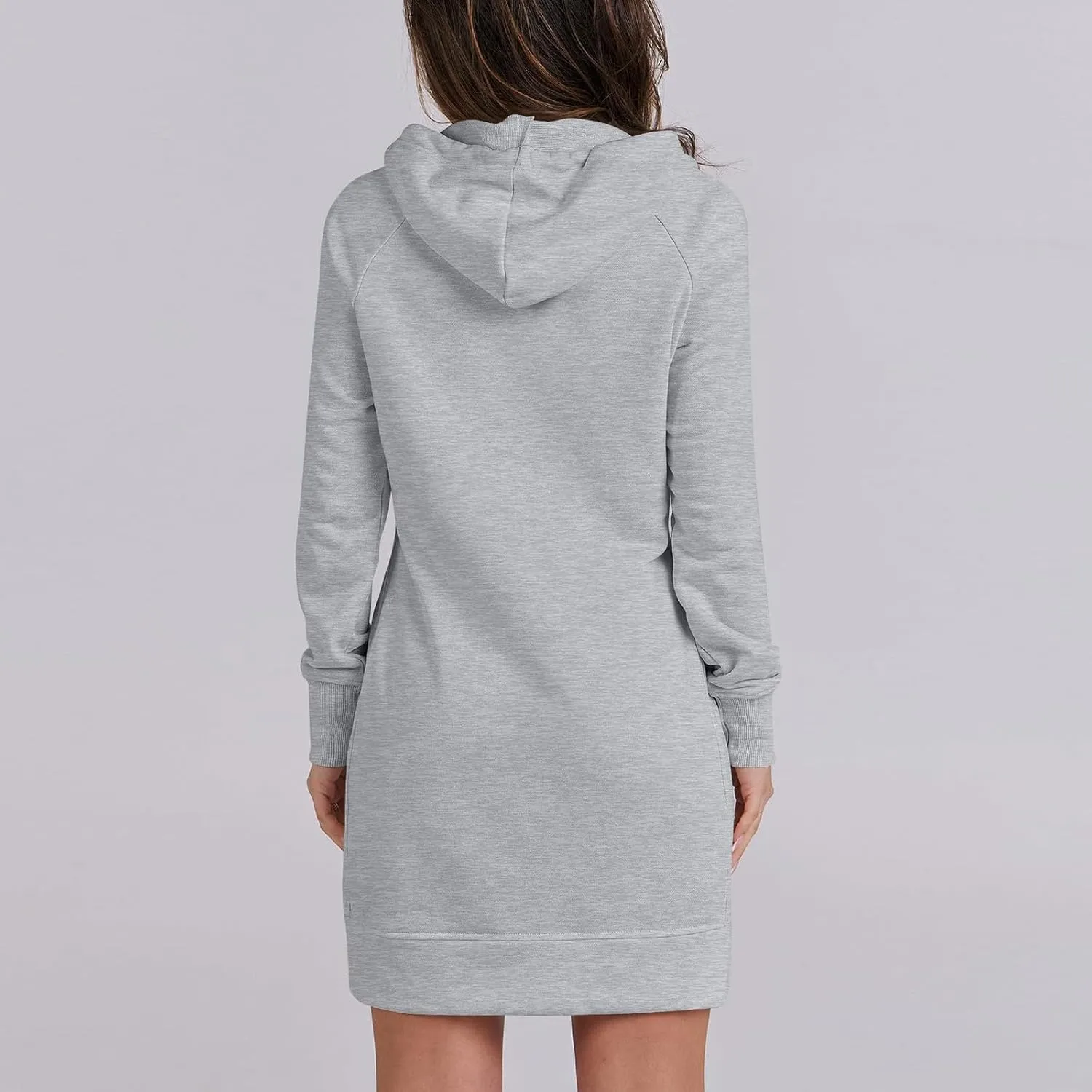 Hoodie Dress for Women Athleisure Drawstring Hooded Sweatshirt Dress Casual Long Sleeve Tunic Dress with Pockets