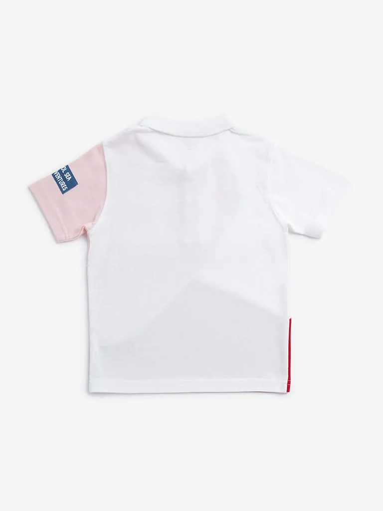 HOP Kids Red Colour-Blocked Polo T-Shirt