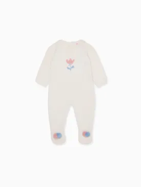 Ivory Flor Merino Baby Girl Knitted Playsuit
