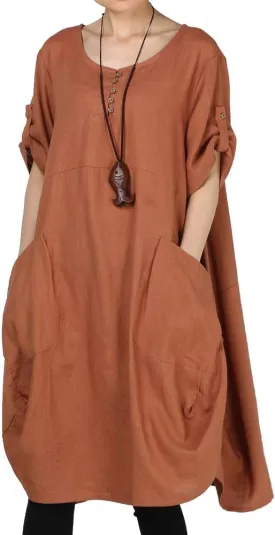 LaovanIn Women's Plus Size Tunic Dress Summer Cotton Linen T Shirt Knee-Length Dresses