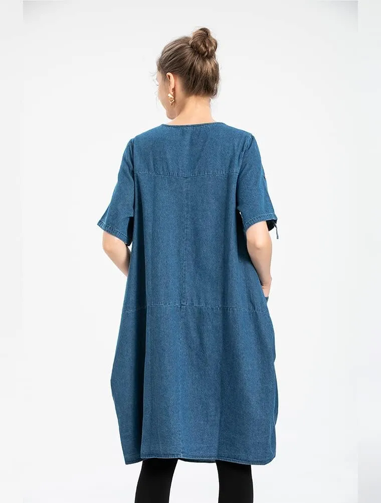 LaovanIn Women's Plus Size Tunic Dress Summer Cotton Linen T Shirt Knee-Length Dresses