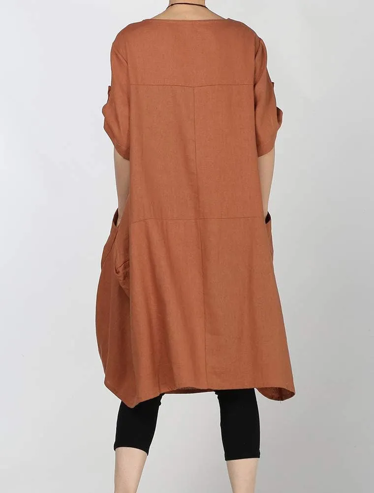 LaovanIn Women's Plus Size Tunic Dress Summer Cotton Linen T Shirt Knee-Length Dresses