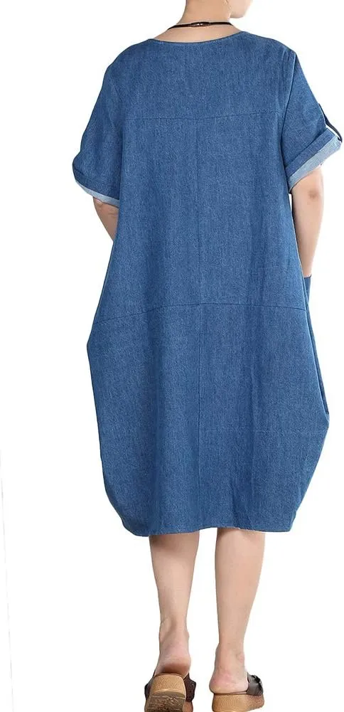 LaovanIn Women's Plus Size Tunic Dress Summer Cotton Linen T Shirt Knee-Length Dresses