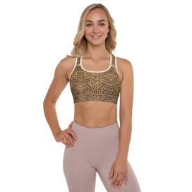 Leopard Padded Sports Bra, Brown Cute Animal Print Women's Fitness Bra-Made in USA/EU