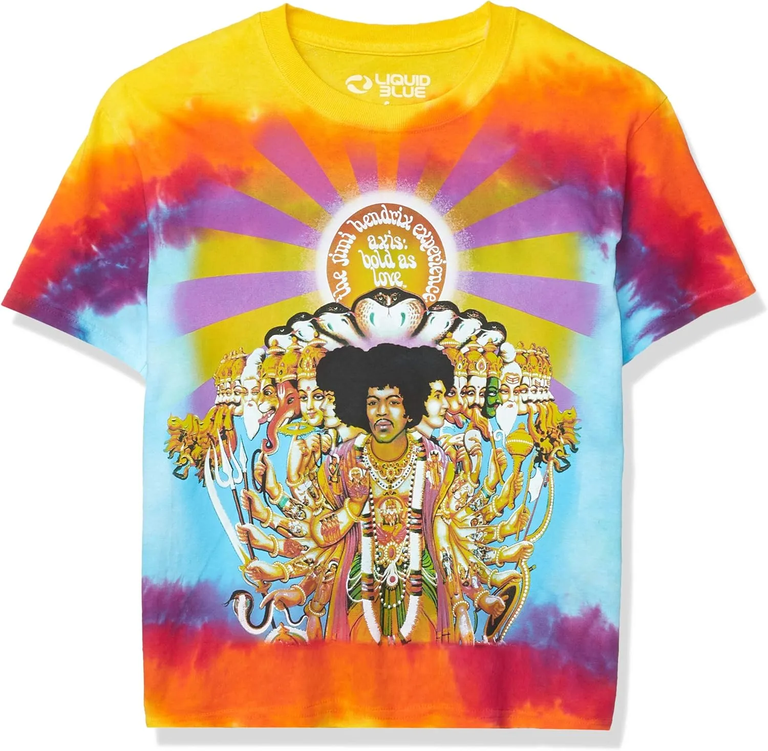 Liquid Blue unisex adult Jimi Hendrix Asix Bold as Love Tie Dye T-shirt T Shirt, Multi, Small US