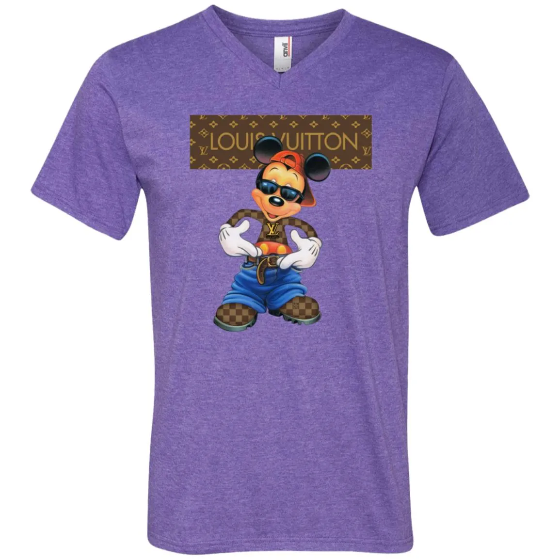 Louis Vuitton Mickey Mouse Cartoon T-shirt Men V-Neck T-Shirt