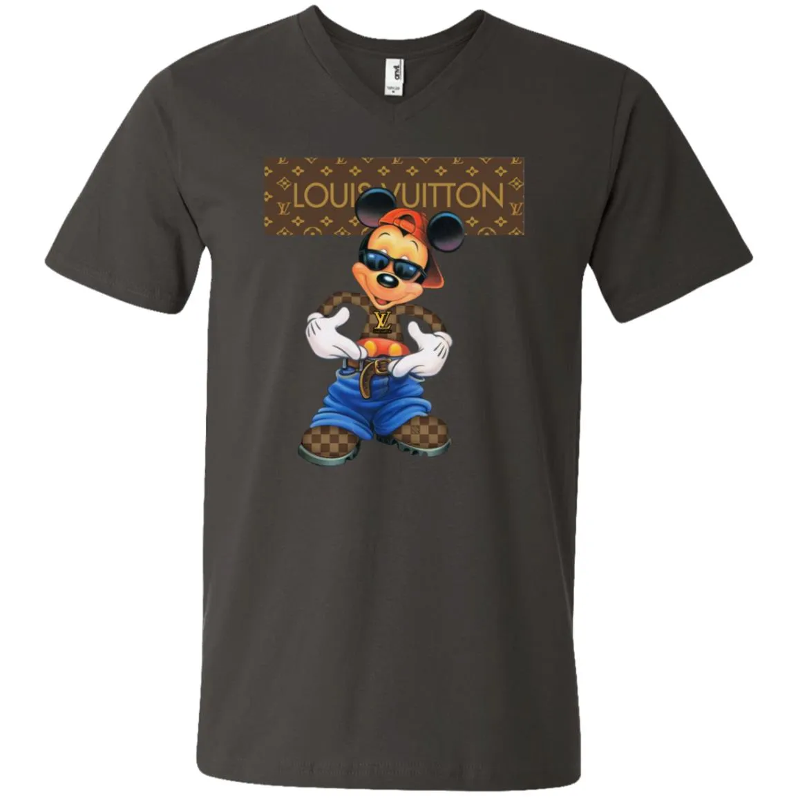 Louis Vuitton Mickey Mouse Cartoon T-shirt Men V-Neck T-Shirt