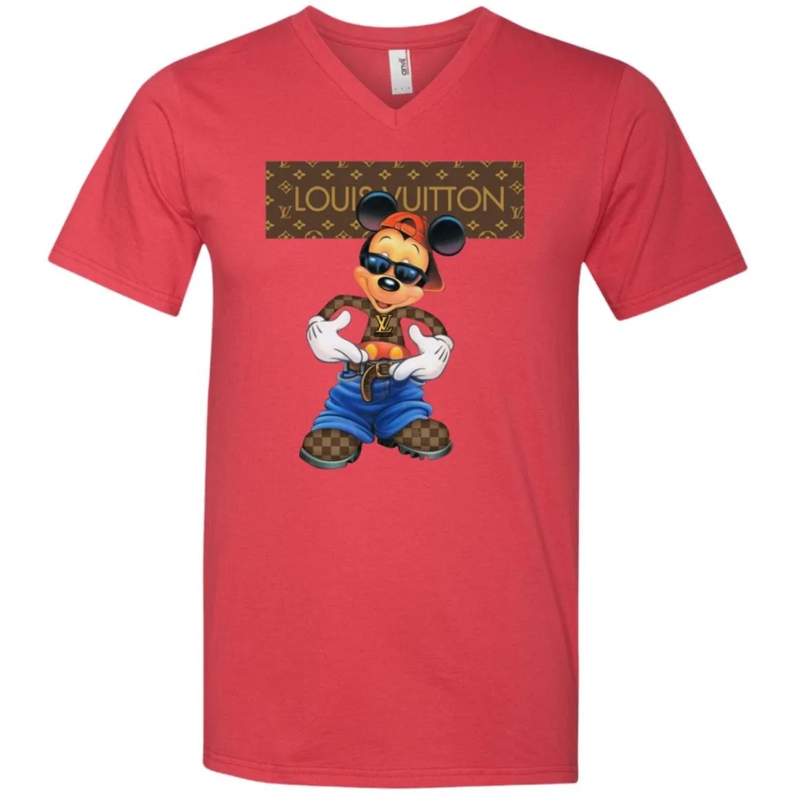 Louis Vuitton Mickey Mouse Cartoon T-shirt Men V-Neck T-Shirt