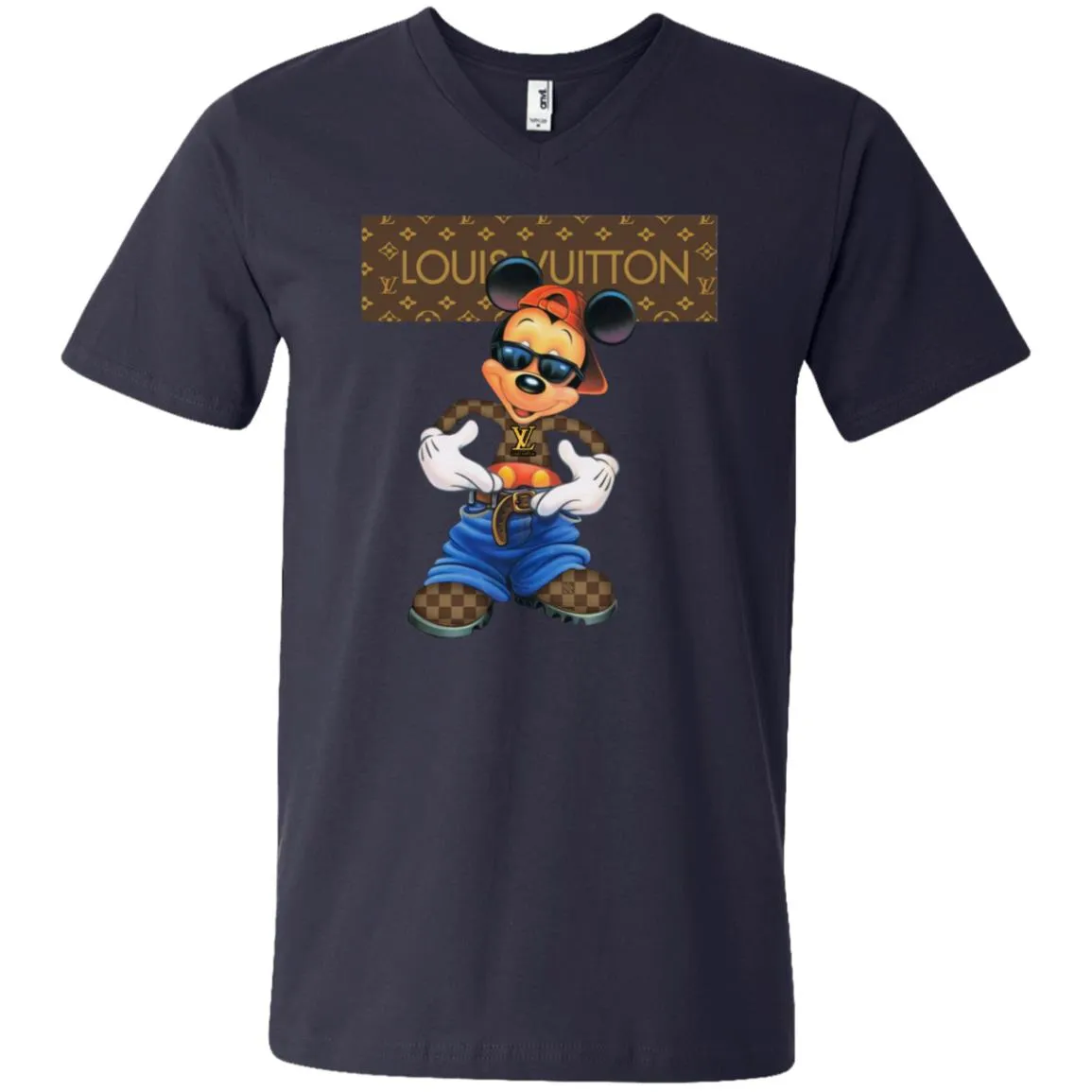 Louis Vuitton Mickey Mouse Cartoon T-shirt Men V-Neck T-Shirt
