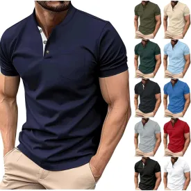 Men's Band Collar Henley Shirts Casual Short Sleeve Zipper Classic Golf T Shirt Summer Fashion Sport Workout Tee Top
