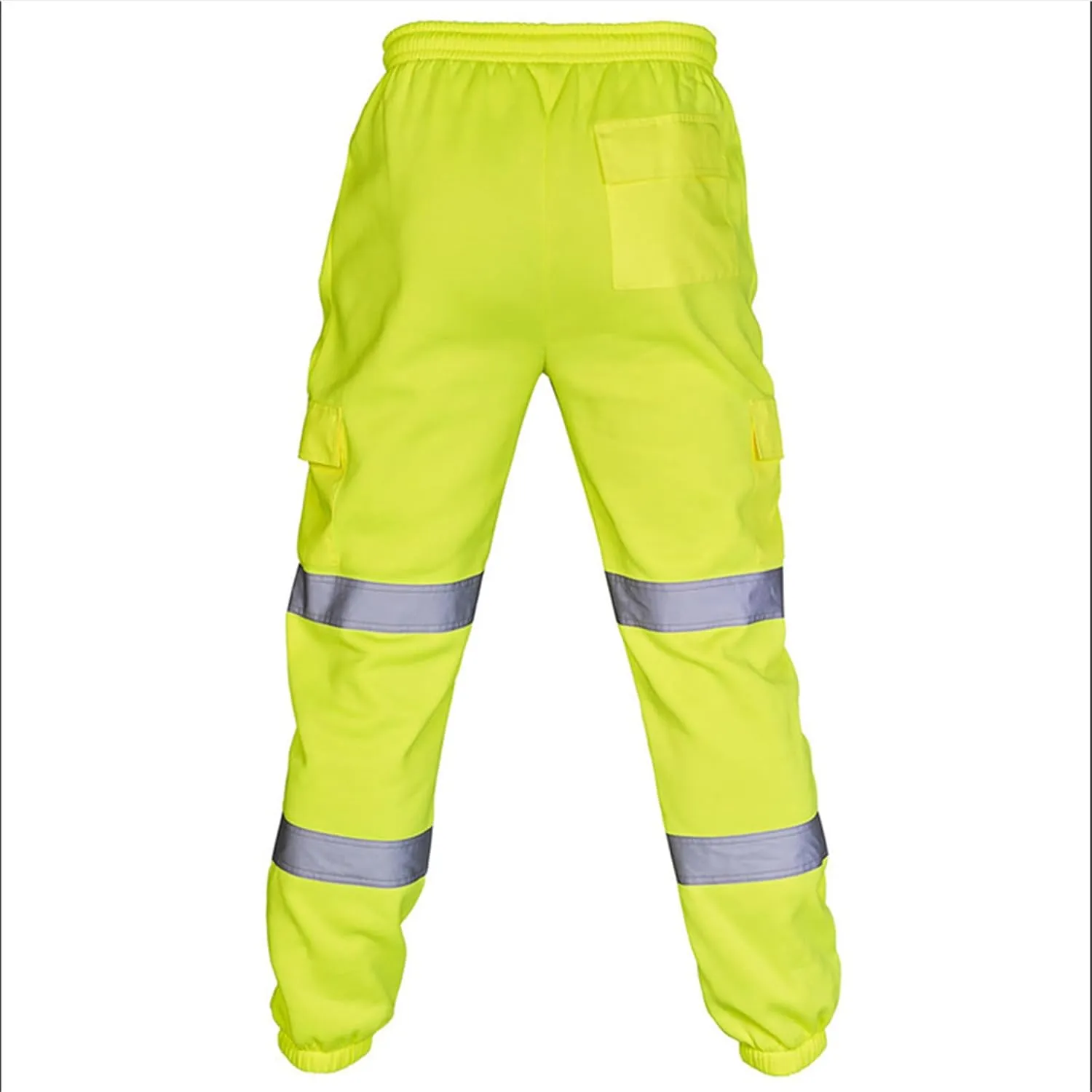 Men's Fleece Hi Vis Viz Cargo Pants Enhanced Visibility Joggers Safety Reflective Strip Work Trousers with Pockets