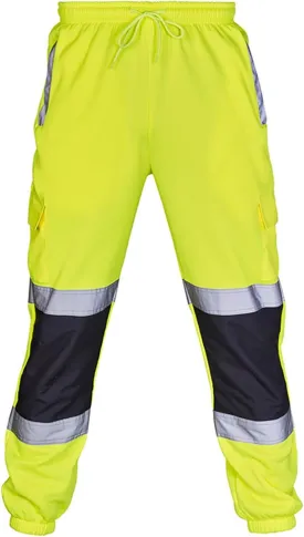 Men's Fleece Hi Vis Viz Cargo Pants Enhanced Visibility Joggers Safety Reflective Strip Work Trousers with Pockets