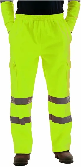 Men's Fleece Hi Vis Viz Cargo Pants Enhanced Visibility Joggers Safety Reflective Strip Work Trousers with Pockets