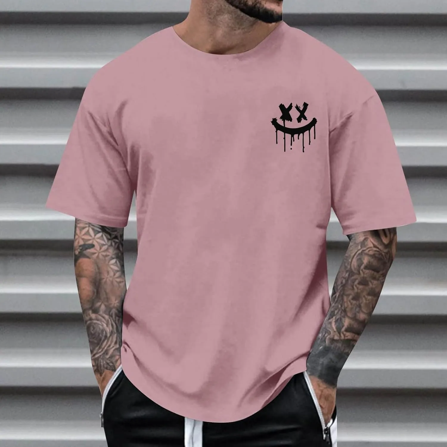 Men's Novelty Graffiti Short Sleeve Tees Vintage Hip Hop T-Shirt Hipster Crewneck Tshirt Holiday Clothes