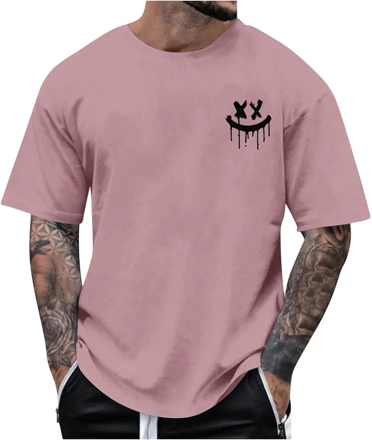 Men's Novelty Graffiti Short Sleeve Tees Vintage Hip Hop T-Shirt Hipster Crewneck Tshirt Holiday Clothes