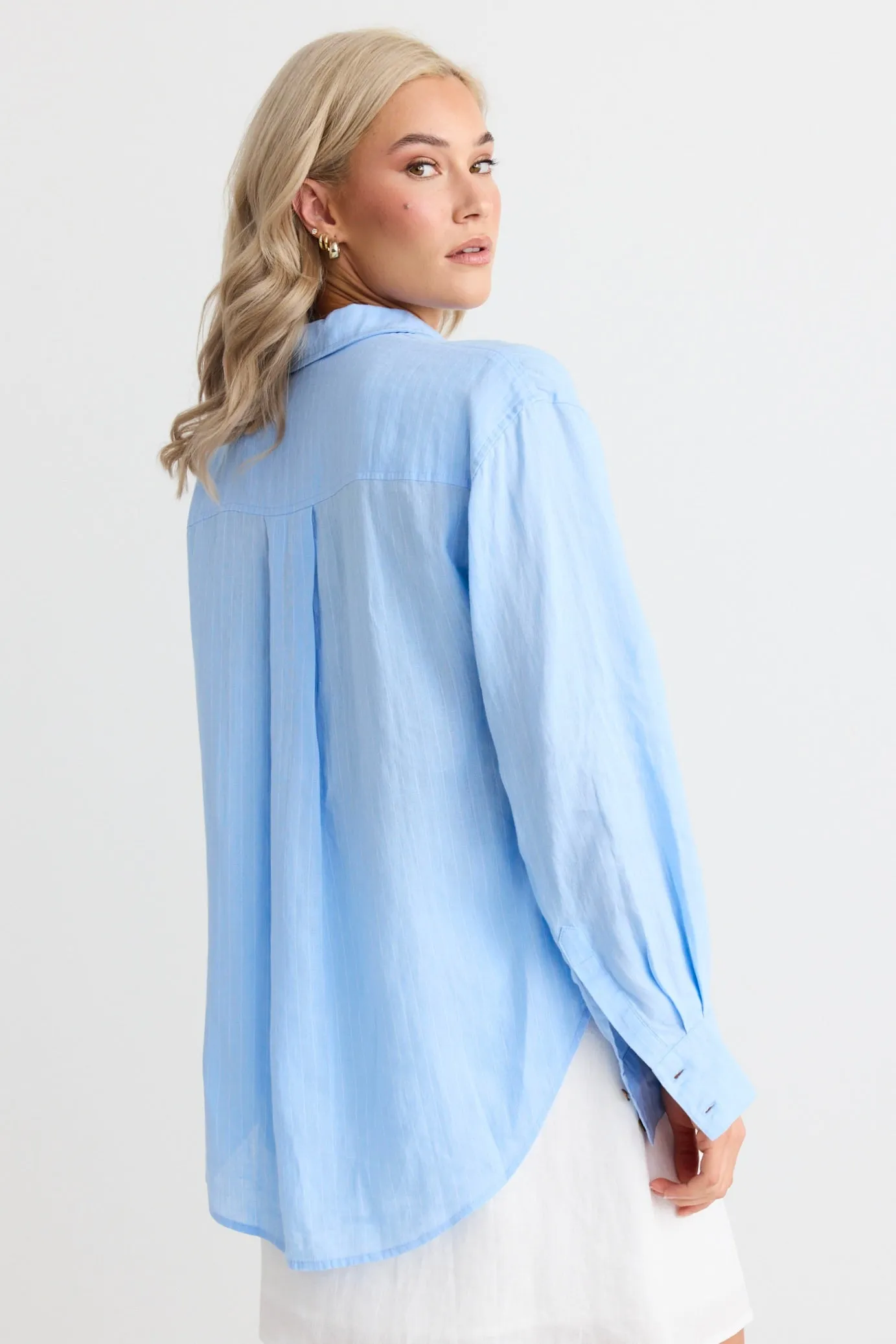 Optimum Sky Blue Stripe Linen Oversized Shirt