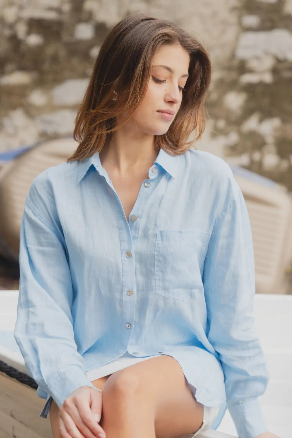 Optimum Sky Blue Stripe Linen Oversized Shirt