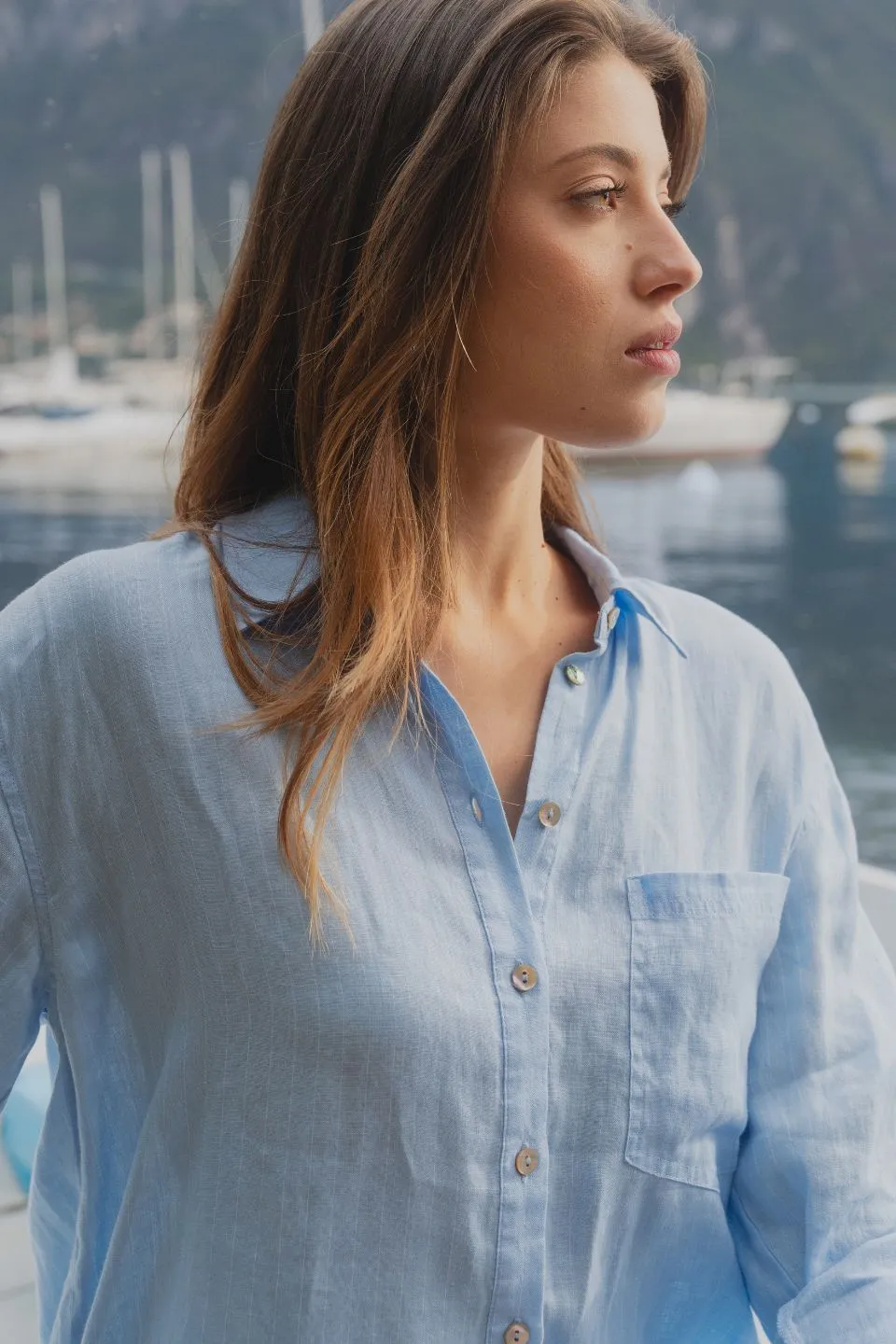 Optimum Sky Blue Stripe Linen Oversized Shirt