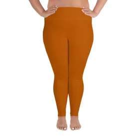 Orange Brown Plus Size Leggings, Solid Color Women's Plus Size Yoga Pants- Made in USA/EU
