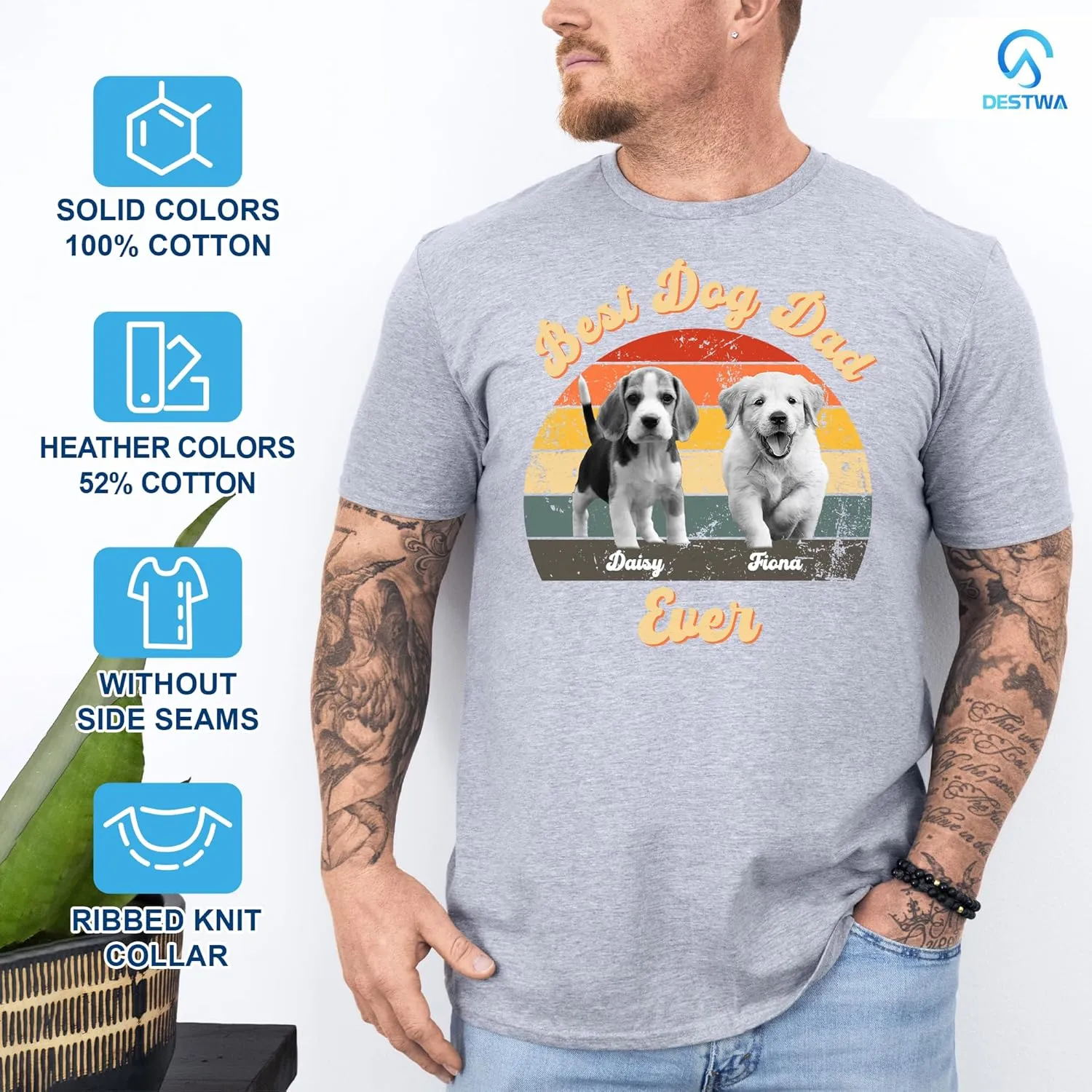 Personalized Dog Dad Shirt for Men, Custom Dog Dad T Shirt with Name Photo, Custom Fathers Day Shirt