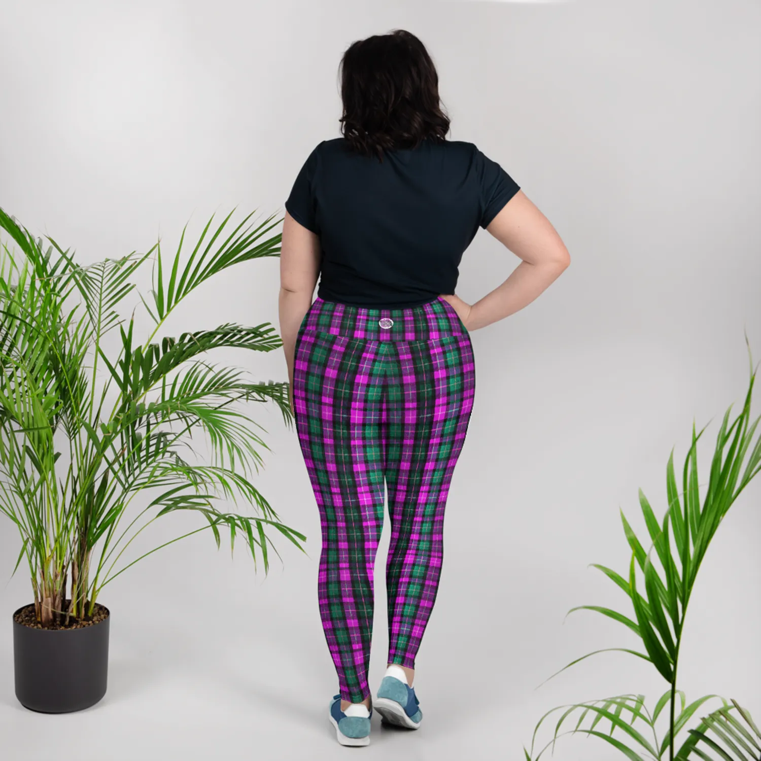 Pink Green Plaid Print Tights, Best Tartan Plaid Scottish Print Women's Plus Size Soft Leggings - Made in USA/EU