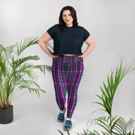 Pink Green Plaid Print Tights, Best Tartan Plaid Scottish Print Women's Plus Size Soft Leggings - Made in USA/EU