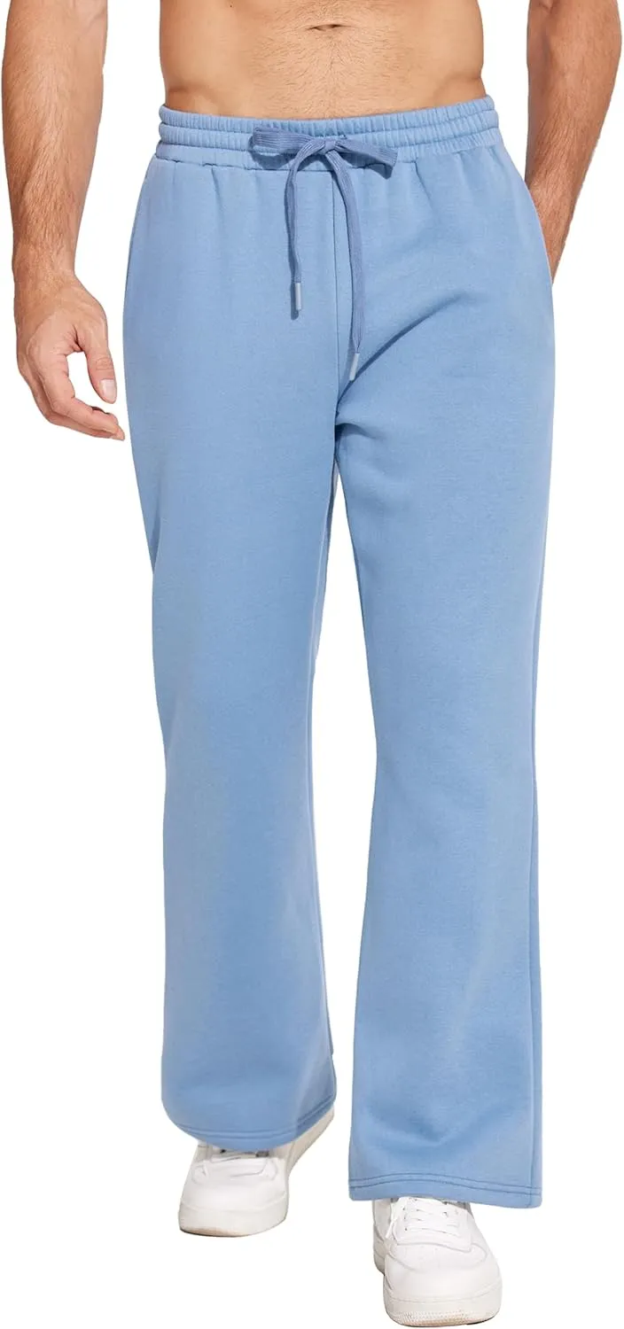 PINSPARK Men's Sweatpants Open Bottom Flared Sweatpants Elastic Waist Fleece Cotton Pants Baggy Warm Sweat Pants with Pockets