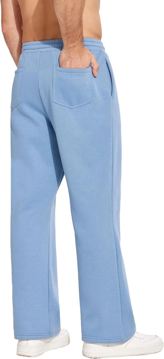 PINSPARK Men's Sweatpants Open Bottom Flared Sweatpants Elastic Waist Fleece Cotton Pants Baggy Warm Sweat Pants with Pockets