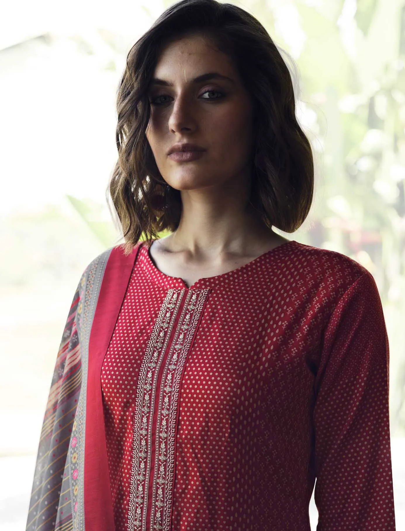 Pure Cotton Silk Unstitched Women Red Salwar Suit Dress Material