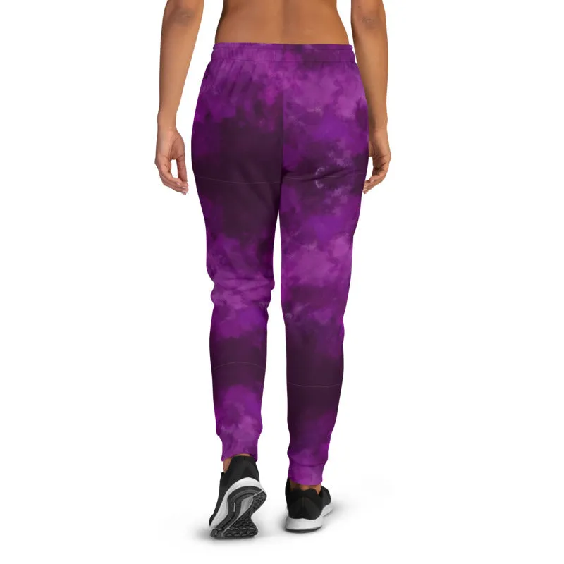 Purple Abstract Women's Joggers, Best Purple Slim Fit Sweatpants For Women-Made in EU/MX