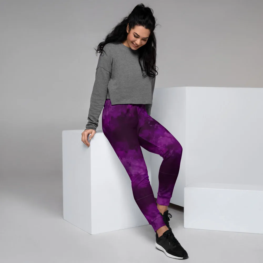Purple Abstract Women's Joggers, Best Purple Slim Fit Sweatpants For Women-Made in EU/MX