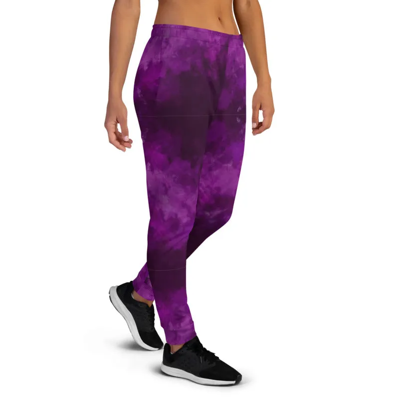 Purple Abstract Women's Joggers, Best Purple Slim Fit Sweatpants For Women-Made in EU/MX