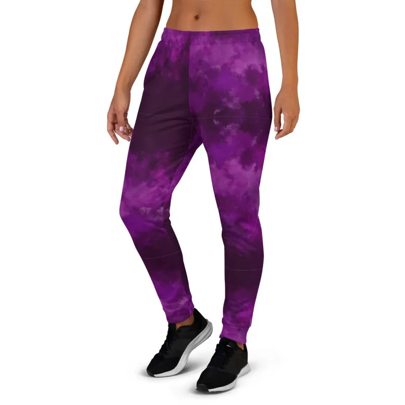 Purple Abstract Women's Joggers, Best Purple Slim Fit Sweatpants For Women-Made in EU/MX