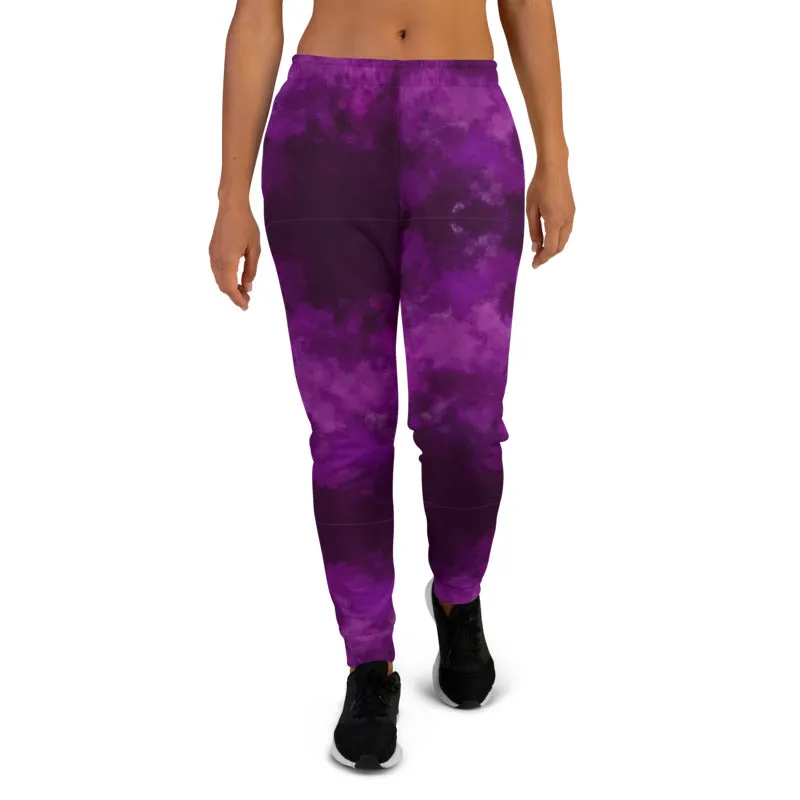 Purple Abstract Women's Joggers, Best Purple Slim Fit Sweatpants For Women-Made in EU/MX