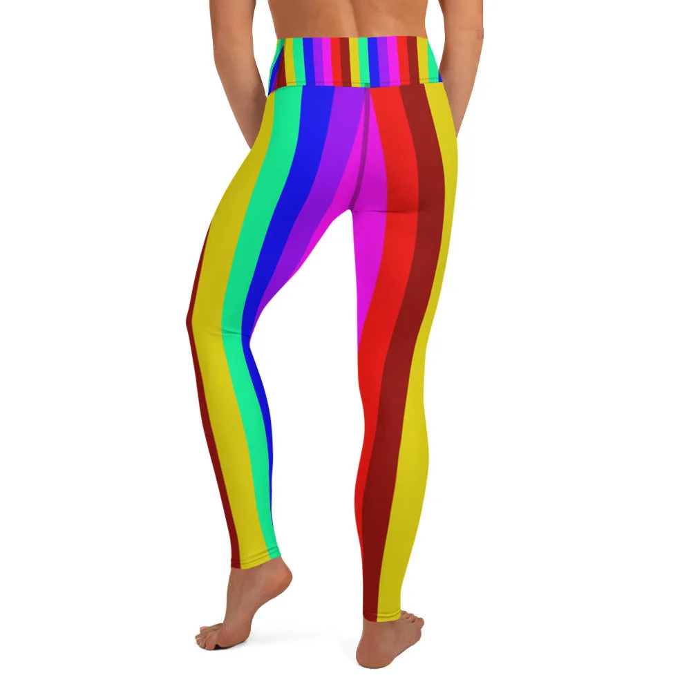 Rainbow Striped Women's Leggings, Gay Pride Parade Long Yoga Pants Leggings-Made in USA/EU/MX