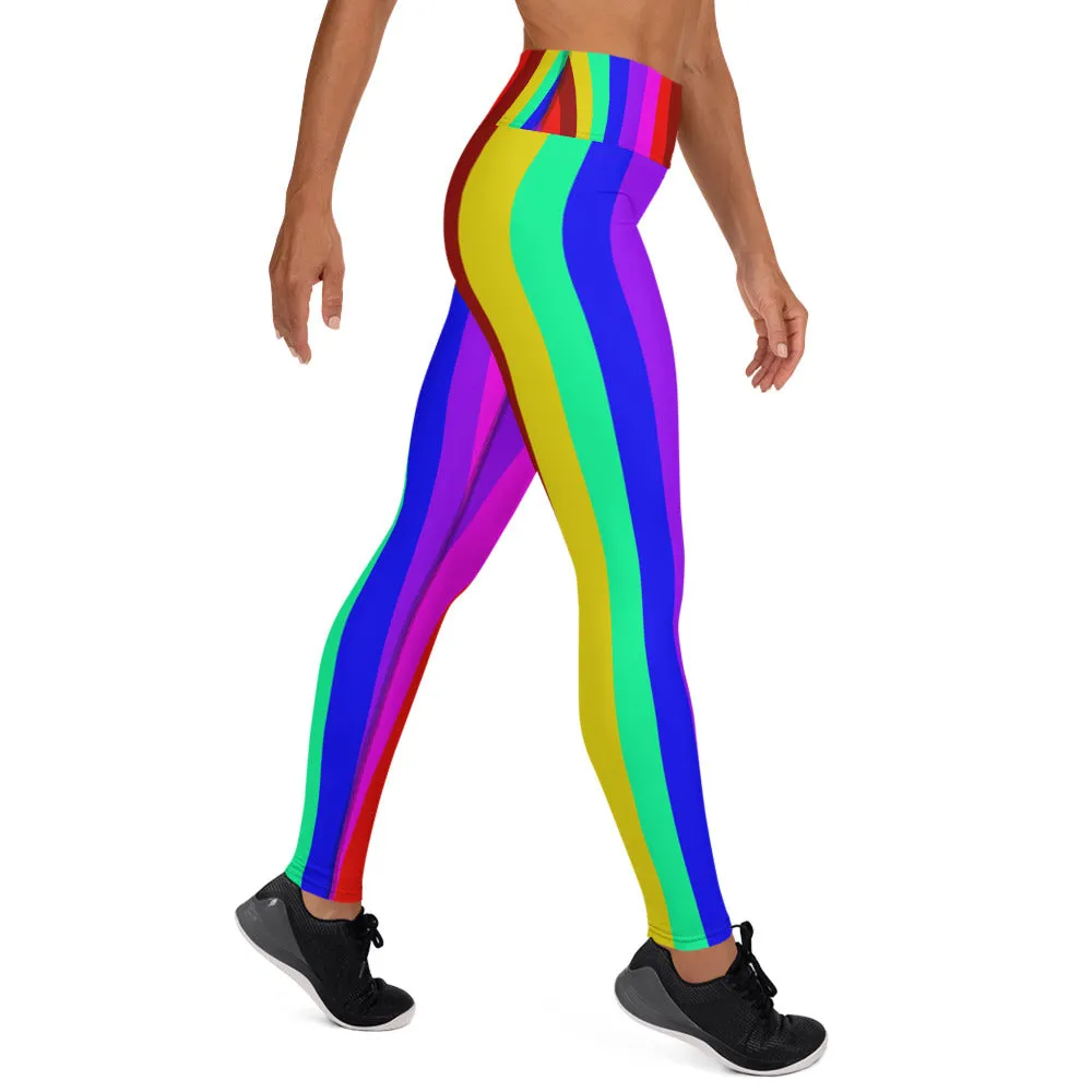 Rainbow Striped Women's Leggings, Gay Pride Parade Long Yoga Pants Leggings-Made in USA/EU/MX